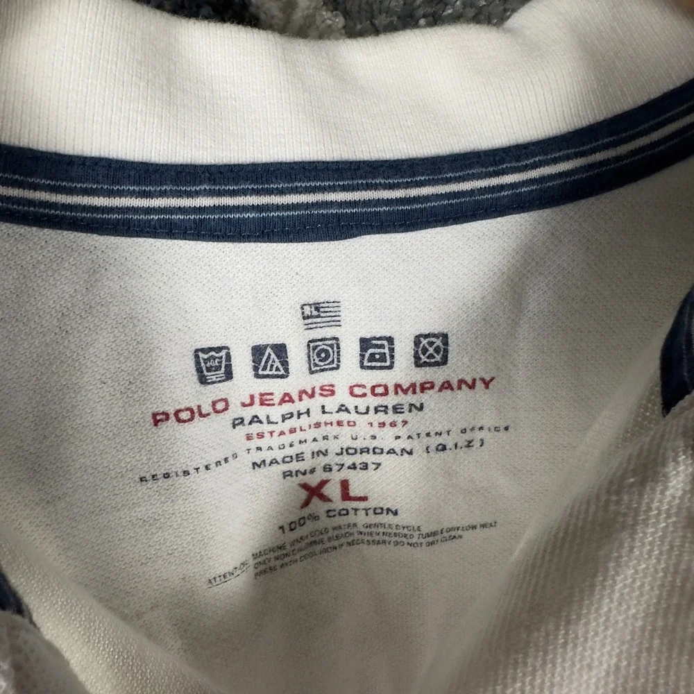 Polo Jeans Company Ralph Lauren Polo Shirt Mens‎ XL White Excellent Pique Logo